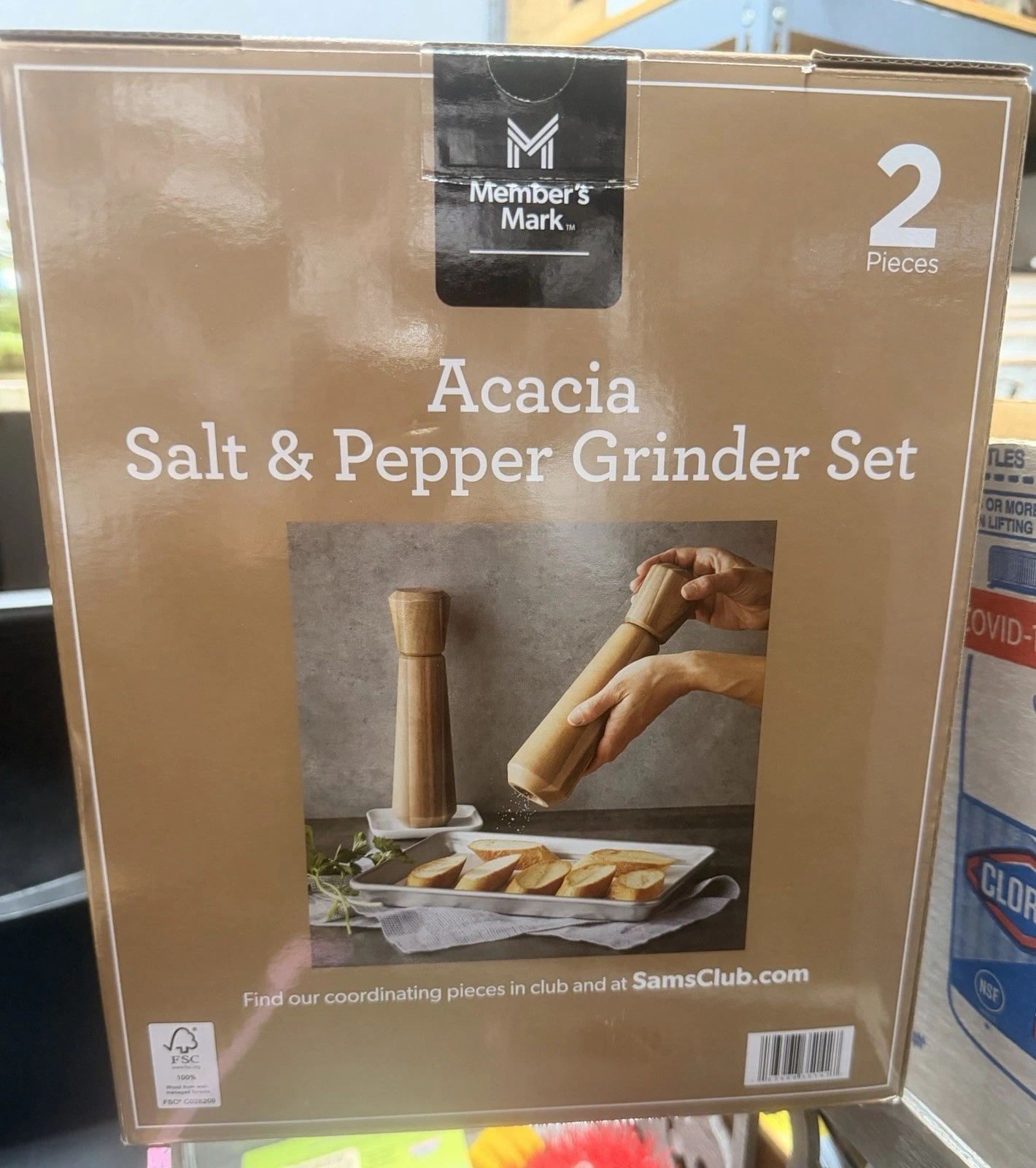 Member's Mark Acacia Salt and Pepper Grinder Set 2 Pieces Open Box Acacia Wood