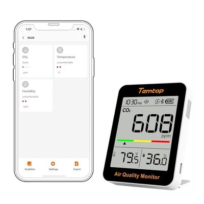 C1+ Luftqualität Detektor Tester CO2 DATENLOGGER SPEICHER xlsx excel BT LE APP