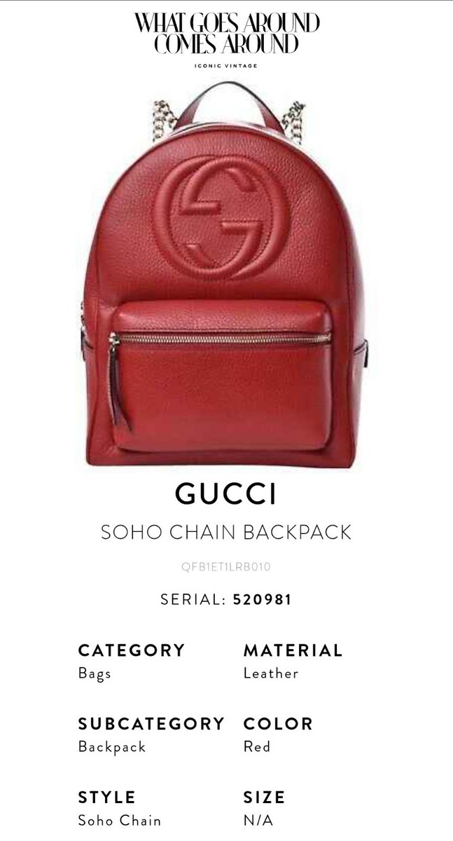 GUCCI GG SOHO RED PEBBLED CALFSKIN LEATHER CHAIN BACKPACK  display picture 3