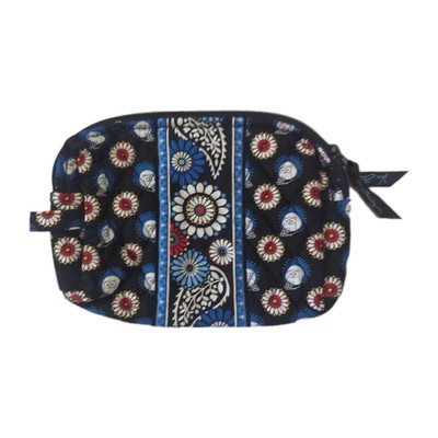 Vera Bradley Night Owl Cosmetic Bag Travel Make Up Blue Floral Paisley Lined