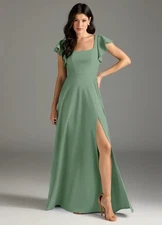 Azazie Bondi Dress Matcha Green A-Line Crepe Bridesmaid Gown Custom Size XL