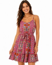 Dress Womens Large Pink Boho Print Belted Sleeveless Lined Adjustable Straps