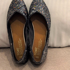 TOMS Women's Glitter Canvas Slip-On Flats Lightweight Black/Multicolor US 6