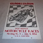VINTAGE GILMORE STADIUM MOTORCYCLE RACES 18" PORCELAIN METAL GASOLINE & OIL SIGN