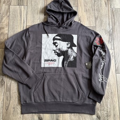 2Pac Tupac Shakur California Love Graphic Hoodie XL Charcoal Rose Sleeve Rap Tee