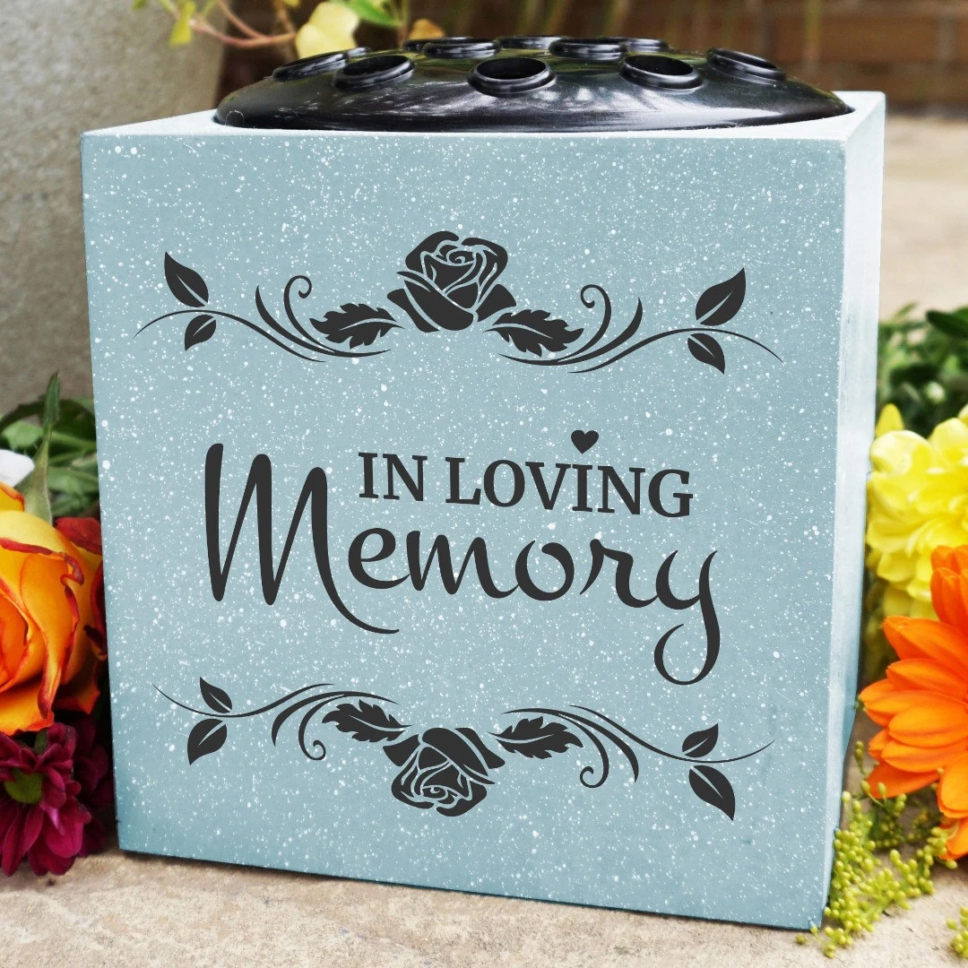 Grey In Loving Memory Rose Memorial Graveside Flower Bowl Vase Pot Container