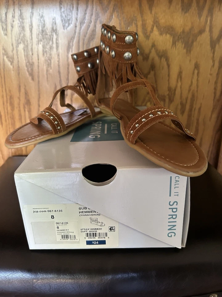 Call It Spring Women's Size 8 Sandals ~ Open Toe ~ Ankle Strap ~ Leather ~ Studs - Image 2 of 4