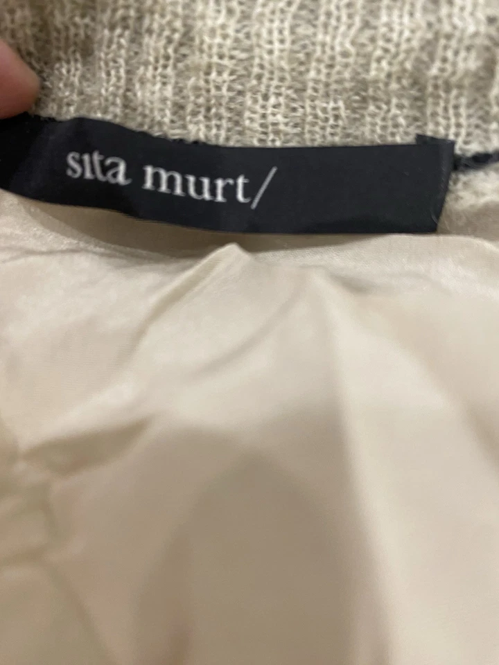 Sita Murt Dress Sz 38 Beige Mohair Blend Silk X Knit Trim Sheer V-neck Cream - Image 2 of 4