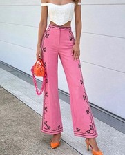 Alice McCall Elena Pants Size AU 8 US 4 Embroidered Wide Leg Trousers Rare Pink