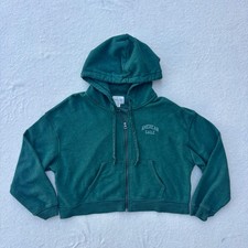 American Eagle AE Full Zip Crop Hoodie Womens Size M Green Drawstring Sweatshirt