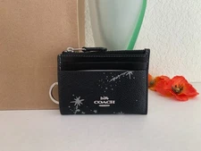 NWT COACH CCM79 Mini Skinny Id Case With Star Print Canvas & Leather Black Multi