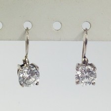 Sterling Silver 7.5 mm Clear CZ Hook Drop Dangle Earrings