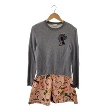 Red Valentino Cotton Floral Beaded Embroidered Long Sleeve Dress Size S Gray