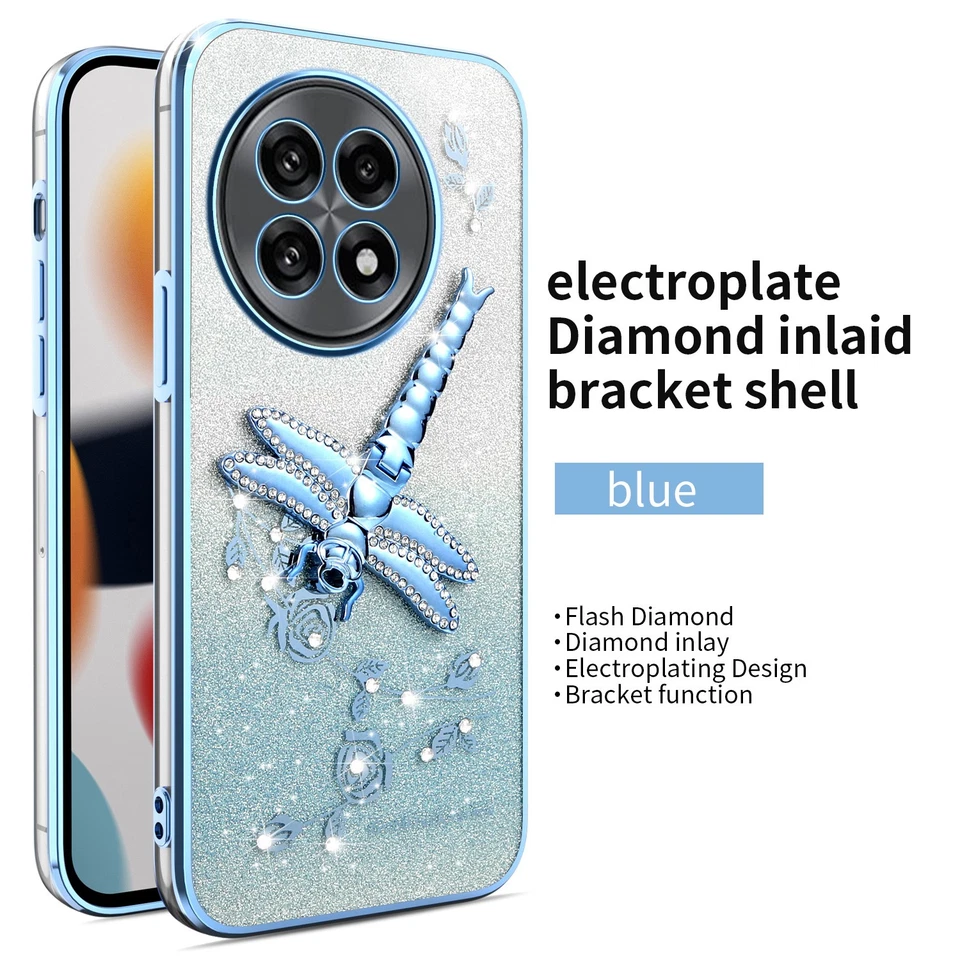 For OnePlus 13R, Fashion Bling Glitter Butterfly Stand Soft Clear Cover Case - Image 4 of 4