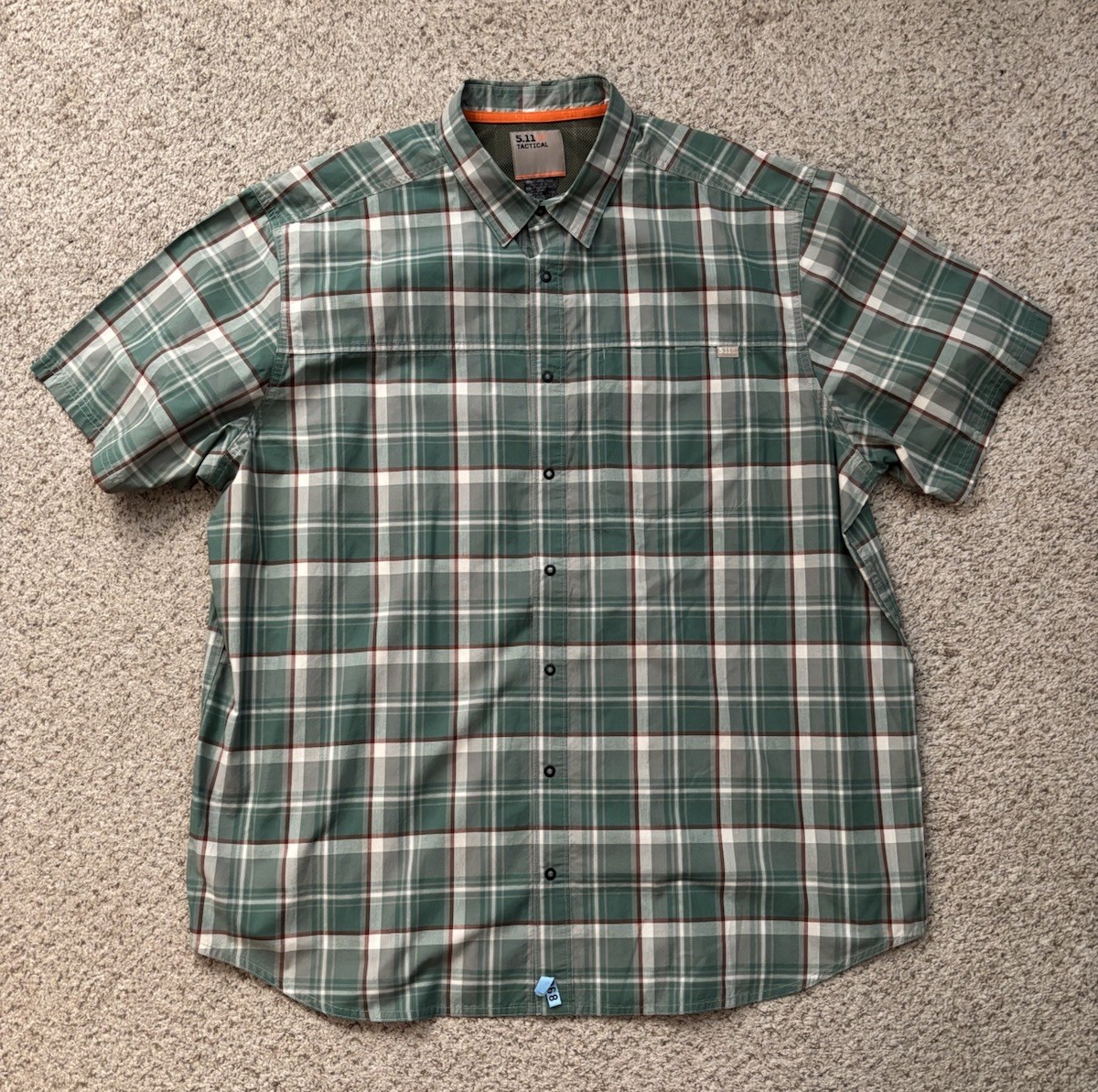 5.11 Tactical Shirt Mens Size 2XL Green Plaid Short Sleeve Button-up Snap Button