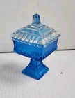 Vintage 70s Jeanette Glass Vanity Pedestal Wedding Candy Wedding Box Dish W Lid