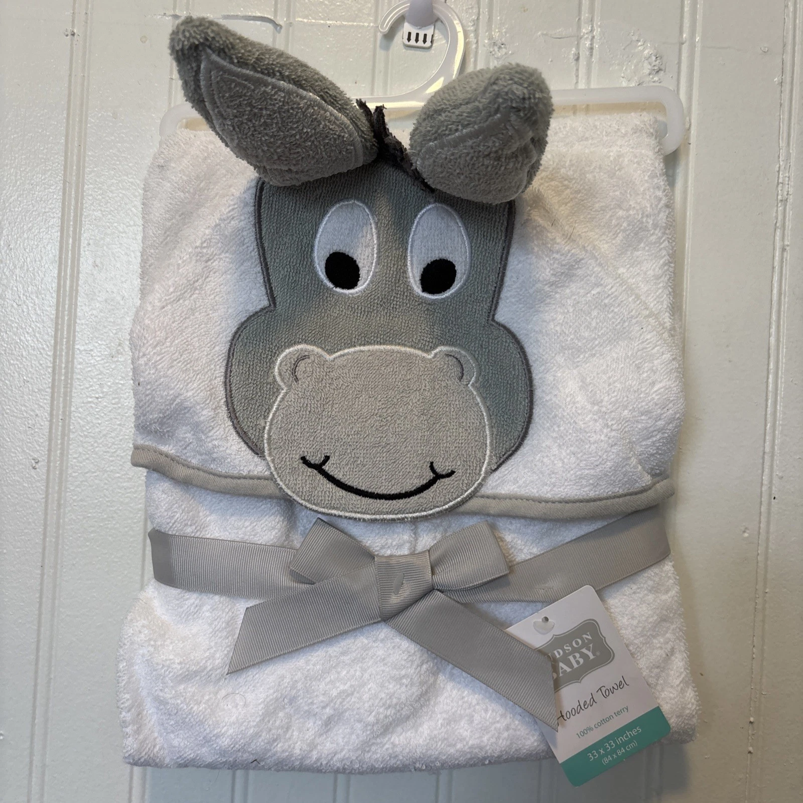 Hudson Baby Animal Face Hooded Towel Happy Donkey 33'' x 33'' Terry Cotton NWT