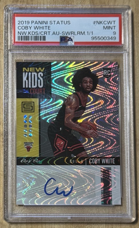 Coby White 1/1 Rookie Card PSA 9 Auto New Kids Court 2019 Status Swirlorama 🏀
