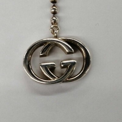 GUCCI GG Toggle Necklace Double G Ball Chain Interlocking Silver
