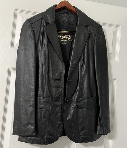 Vintage schwarze Lederjacke kleiner Zweiknopfverschluss top gebraucht - Bild 5 von 7