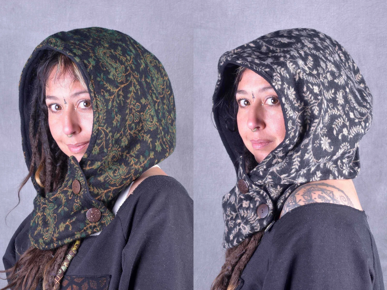 FESTIVAL HOOD SNOOD Woolen Warm Hippy Paisley Psytrance Pixie Festival Fairtrade