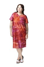 MuMu House Shift Dress Duster Colorful Printed Size S Red Made in USA Polyester