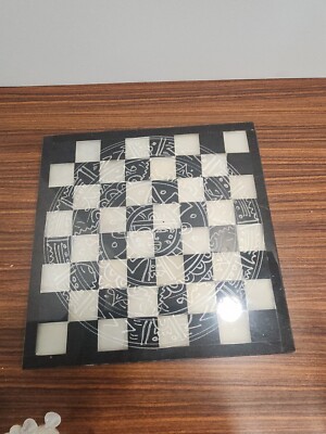 Marble Chess Set Hand-Carved Figures Black White Game board Holiday Gift 7.75in