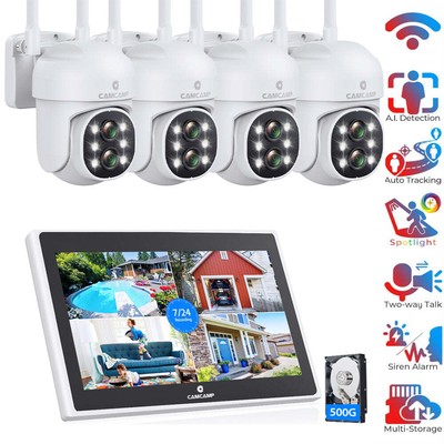 4MP WiFi Security Camera System Outdoor Dual Lens PTZ Auto Tracking 10CH NVR+HDD