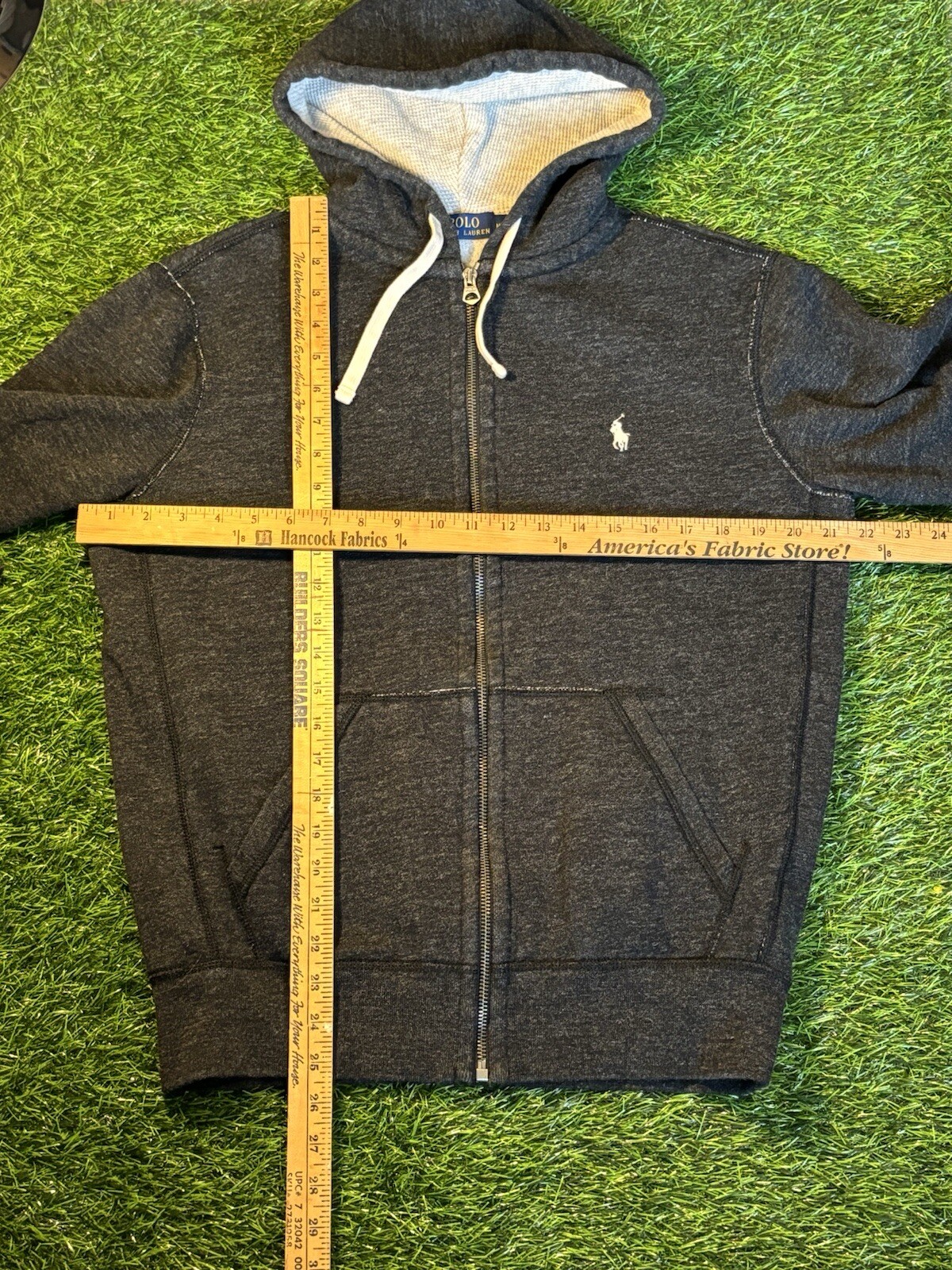 Ralph Lauren felpa con cappuccio uomo grigio medio bianco pony preppy casual giacca top