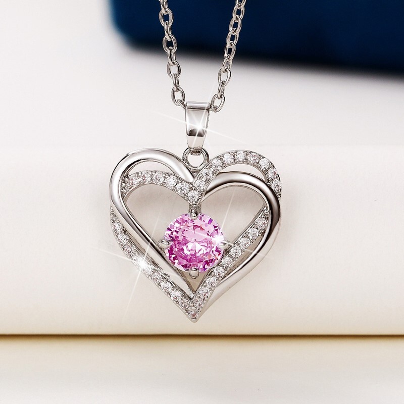 Women's Heart Pendant Necklace - 925 Silver Filled With Cubic Zirconia, Fashion & Party Jewelry