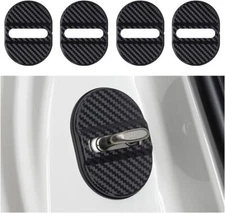 4Pcs/Set Carbon Fibre Car Door Lock Protective Cover Sticker Trim Accessories US