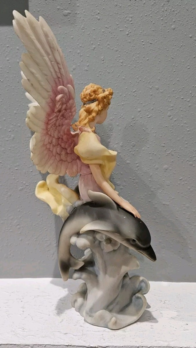 Vintage Angel with 2 Dolphins Resin Figurine (w/o stand