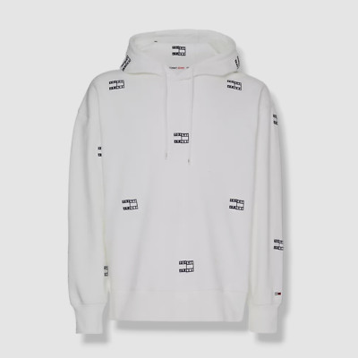 $119 Tommy Jeans Men White Twisted Critter Flag Hoodie Sweatshirt Sweater Sz XL