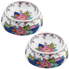 Tobacco Leaf Porcelain Dog Bowls 7" Chinoiserie Ceramic Dog Pet Bowls Set of 2