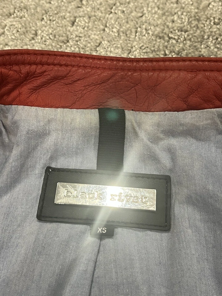 Black Rivet 100% Genuine Leather Moto Jacket Women Size XS Biker Red - Image 4 of 4