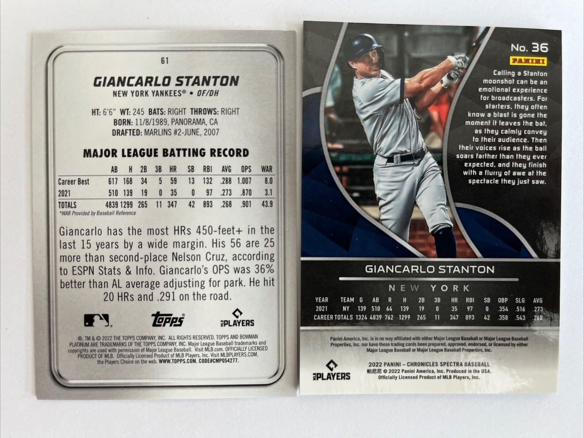 2) GIANCARLO STANTON 2022 Panini Chronicles #36 Spectra Bowman