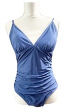 NWT Blue shirring tummy control one piece swimsuit size large