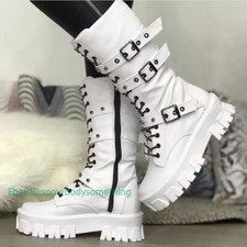 Womens Punk Gothic Boots Lace Up Zip Platform Heel Mid Calf Boots Punk Shoes