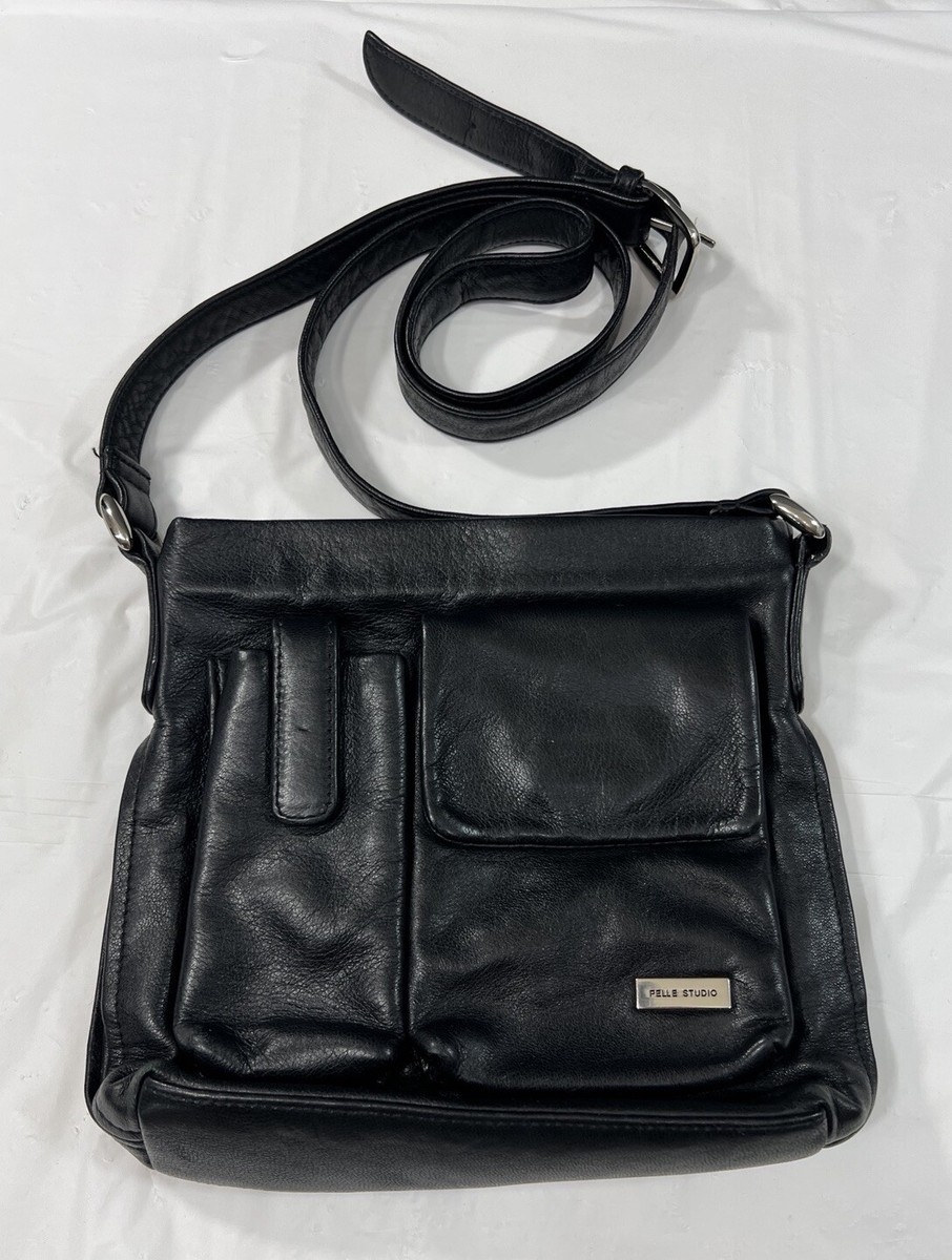 Vintage 90s Pelle Studio Wilsons Leather Small Black Crossbody Purse Bag  Pockets