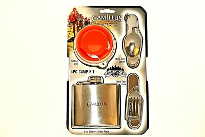Camillus 4 PC Camp Kit Flask Cup Spoon Fork Stainless Steel 4pieces for sale online