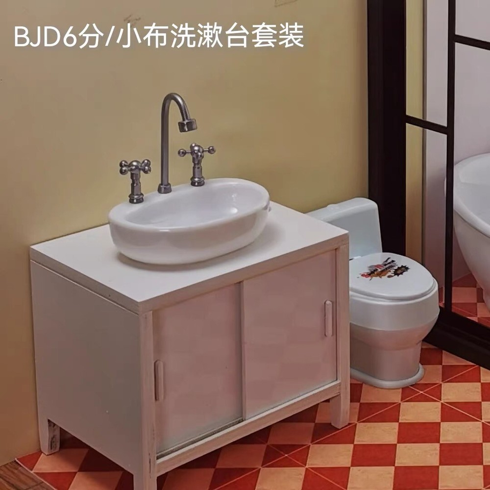 Dolls House 1/6 Scale Miniatures White Sink Basin W/ Faucet Bathroom Furniture