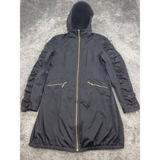 Ciao Milano Jacket Womans Medium Black Nylon Hooded Full Zip Lined Trench Coat