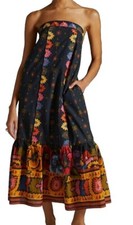 Farm Rio Anthropologie M 260$ Embroidered Maxi Dress Black Embroidery Medium NWT