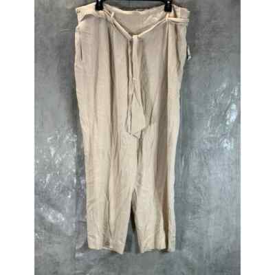 Bar III Women's Flax Linen Tie-Waist High-Rise Pull-On Pants SZ XL