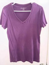 Eddie Bauer Women Short Sleeve V-Neck T-Shirt Purple Size L