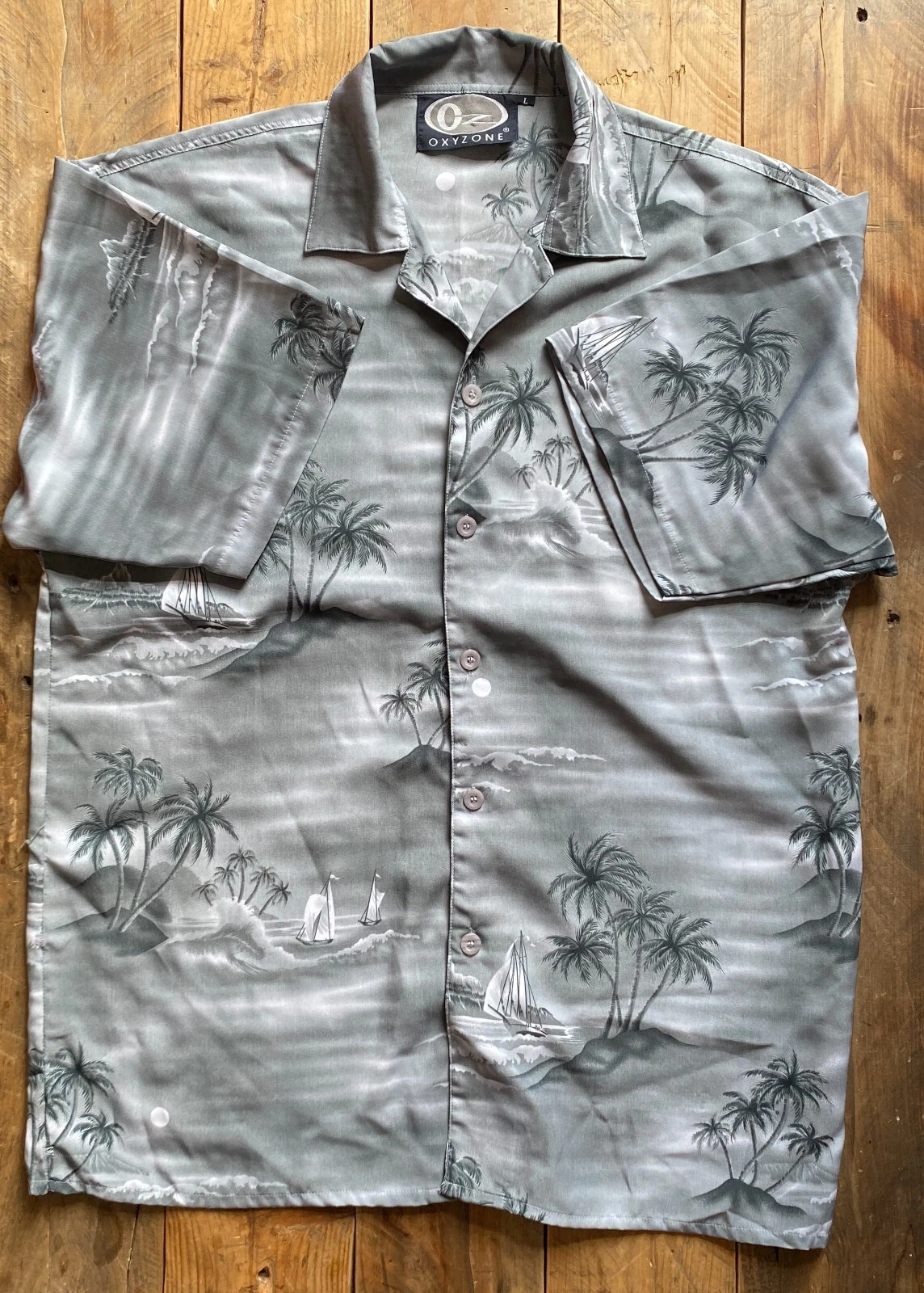 Vintage Oxyzone Hawaiian Shirt - Large - Grey/Blue