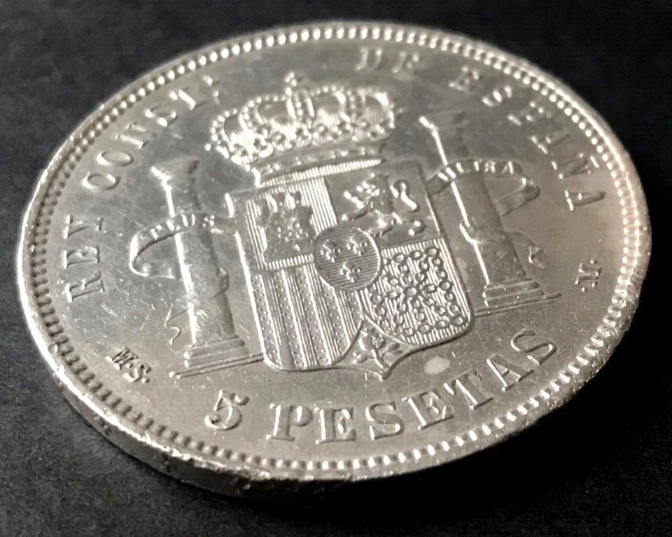 🇪🇸🇪🇸🇪🇸  1884 SPAIN 5 PESETAS Alfonso XII  🇪🇸🇪🇸🇪🇸 3rd portrait - Image 4 of 4