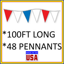 100' pennant string, Red, White and Blue, 48 pennants, Made in USA