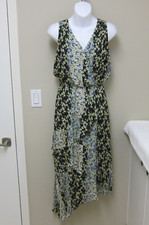 NEW! Parker Asymmetrical Silk Dress Blossom Stripe Black Floral Sleeveless - XS
