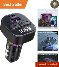 Innovative Bluetooth 5.3 FM Transmitter with Fast Charging  7-Color LED Lights